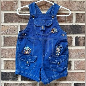 Baby Mickey Safari Monkeys Embroidered Navy Blue Shortalls Size 6/9 months
